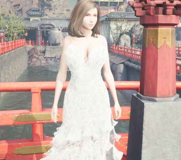 最終幻想7重制版新娘蒂法少女粉蕾絲婚紗裙MOD