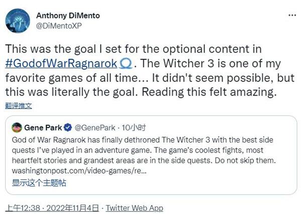 战神诸神黄昏支线打败巫师3 战神5开发者回应只是目标之一