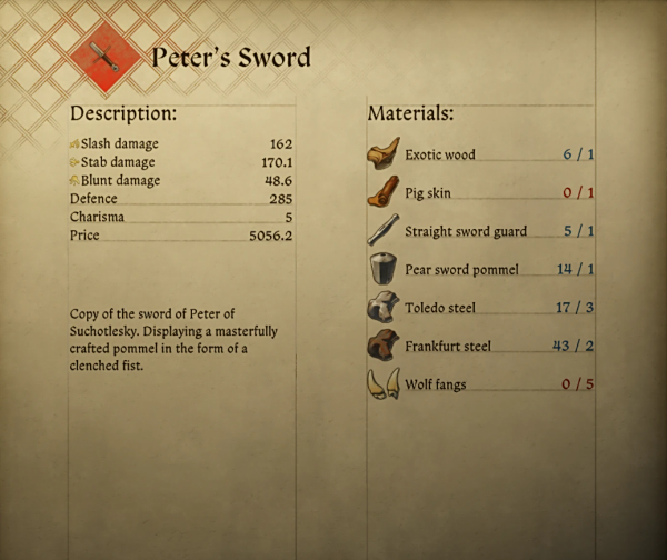 《天國:拯救2》彼得的劍配方MOD