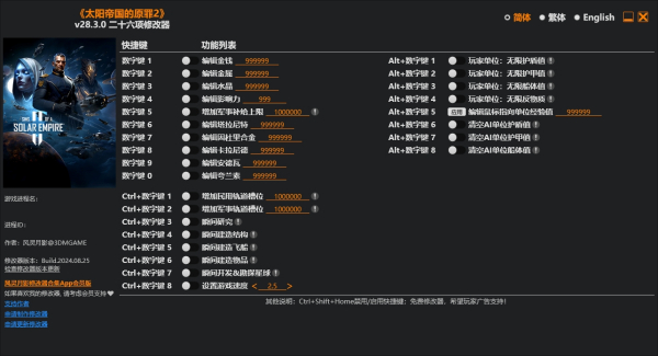 《太陽帝國的原罪2》v28.3.0二十六項修改器