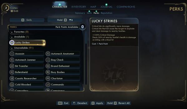 《天外世界2》簡化特質與缺陷獲取MOD