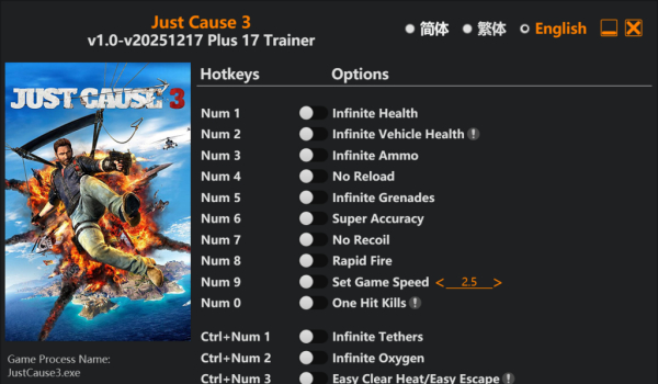 《正當防衛(wèi)3》十七項功能風靈月影修改器v1.0