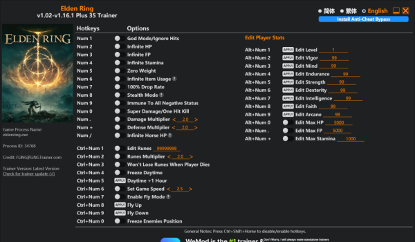 《艾尔登法环:黄金树幽影》三十五项功能风灵月影修改器v1.02