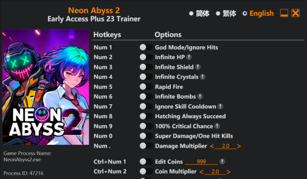 《霓虹深渊2》二十三功能风灵月影修改器Early Access