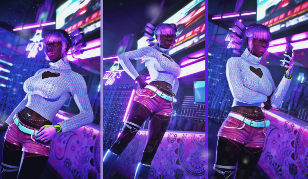《赛博朋克2077》艾克西莉丝心形镂空针织衫MOD