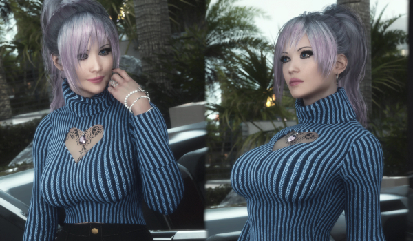 《赛博朋克2077》艾克西莉丝心形镂空针织衫MOD