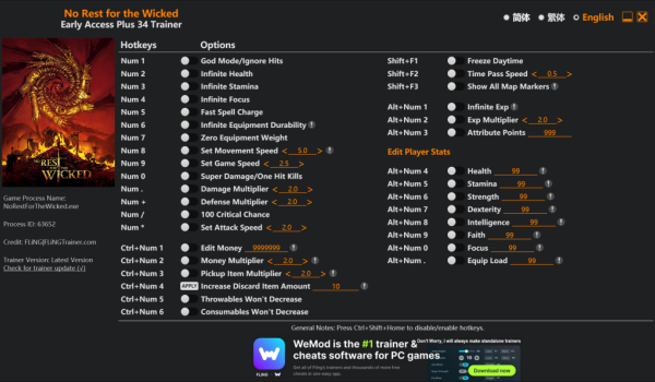 《恶意不息》三十四项功能修改器风灵月影版