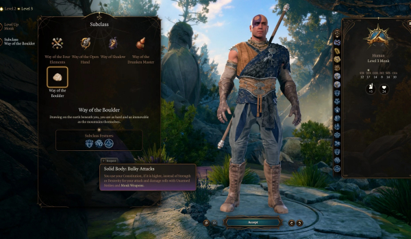 《博德之门3》巨石之道坚韧武僧子职业MOD