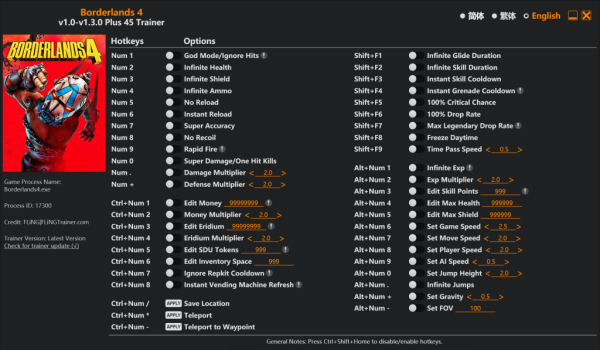 《无主之地4》四十五项功能修改器风灵月影版