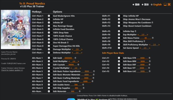 《伊苏X-诺曼荣光》三十八项功能修改器风灵月影版