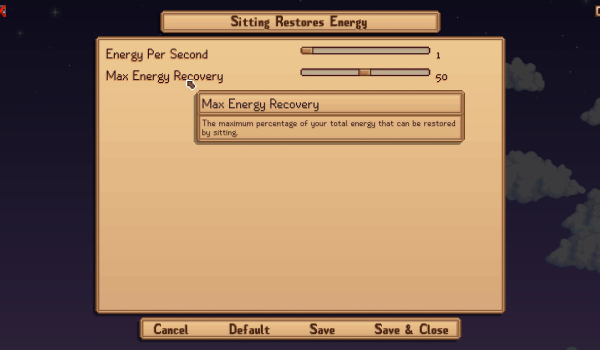 《星露谷物语》就坐恢复精力MOD