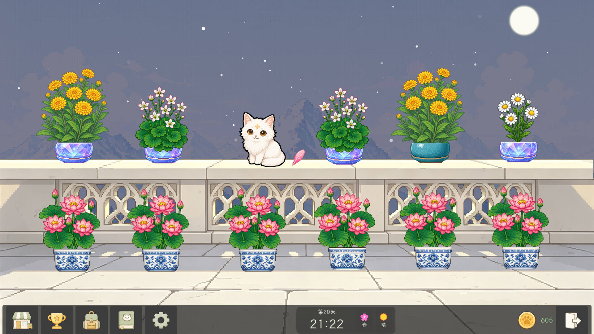 花开猫来壁纸